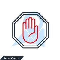 arrêtez l'illustration vectorielle du logo de l'icône de la main. arrêtez le panneau routier avec le modèle de symbole de la grande main pour la collection de conception graphique et web vecteur
