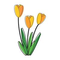 fleur de tulipe clip art contour avec conception d'illustration animée de vecteur de couleur mignon jaune