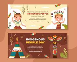 modèle de bannière horizontale de la journée mondiale des peuples autochtones illustration plate de dessin animé dessiné à la main vecteur