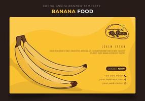 modèle de bannière sur fond jaune avec banane pour la conception de publicité alimentaire à la banane vecteur