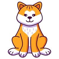 akita inu souriant est une race de chien assis. animal de compagnie mignon. dessin animé de visage de chien. illustration plate vectorielle dessinée à la main. isolé sur fond blanc. vecteur