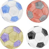 ensemble de dessin de ballons de football de football. ballons de football noirs et blancs, rouges et bleus, colorés vecteur