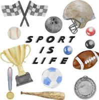 illustration de sports de balle à l'aquarelle, clipart de sports de balle. le sport c'est la vie vecteur
