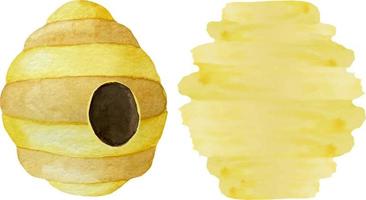 ruche aquarelle avec entrée de forme ronde. illustrations à l'aquarelle sur le thème de l'apiculture vecteur