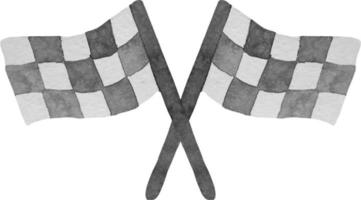 deux drapeaux à damiers de course à l'aquarelle avec des bâtons croisés. symbole de compétition, équitation, ligne d'arrivée. vecteur