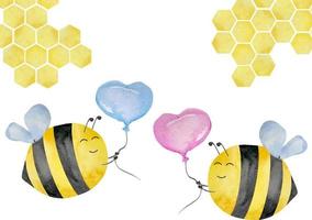 ensemble d'abeilles mignonnes aquarelles avec trajectoire de vol, miel, thème d'été. fête de douche de bébé abeille fille et garçon. conception de miel pour bébé. vecteur