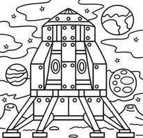 atterrisseur lunaire sur la page de coloriage de la lune pour les enfants vecteur