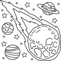 Page de coloriage d'astéroïde qui tombe pour les enfants vecteur