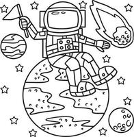 astronaute assis sur la page de coloriage de la terre pour les enfants vecteur