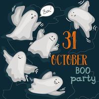 Joyeux Halloween. 31 octobre. illustration vectorielle avec des fantômes. adapté à l'affiche, à la bannière médiatique, à la couverture ou à la carte postale. vecteur