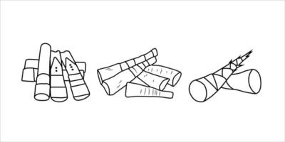 illustration vectorielle doodle de pousses de bambou sur fond blanc isolé. vecteur