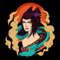 geisha japonais et vecteur d'illustration de dragon