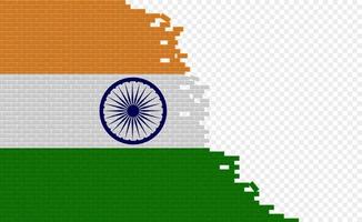 drapeau de l'inde sur le mur de briques cassées. champ de drapeau vide d'un autre pays. comparaison de pays. édition facile et vecteur en groupes.