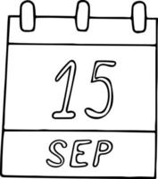 calendrier dessiné à la main dans un style doodle. 15 septembre. journée internationale de la démocratie, date. icône, élément autocollant pour la conception. planification, vacances d'affaires vecteur