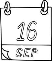 calendrier dessiné à la main dans un style doodle. 16 septembre. journée internationale pour la préservation de la couche d'ozone, date. icône, élément autocollant pour la conception. planification, vacances d'affaires vecteur