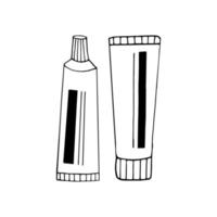 tube de pommade, crème, dentifrice doodle dessiné à la main. , scandinave, nordique, minimalisme, monochrome ensemble icône médecine santé traitement vecteur