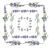 définir le modèle de beaux cadres floraux de lavande violette dans un style aquarelle vectoriel isolé sur fond blanc pour la conception décorative, carte de mariage, invitation, écorcheur de voyage. illustration botanique