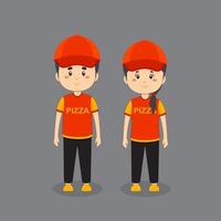 caractère de couple portant un uniforme de pizza vecteur