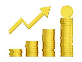 des piles d'argent avec une flèche de croissance vers le haut. élément graphique réaliste de rendu 3d. illustration vectorielle vecteur