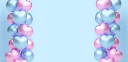 bouquet, bouquet de ballons roses et bleus réalistes volant. illustration vectorielle pour carte, baby shower, invitation à une fête révélant le genre, conception, prospectus, affiche, décor, bannière, web, publicité vecteur