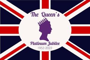 la célébration du jubilé de platine de la reine. profil de silhouette d'elizabeth dans la couronne sur le fond du drapeau britannique. illustration vectorielle pour les réseaux sociaux, bannières, conception de sites Web. vecteur