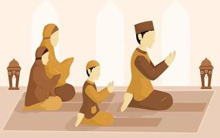 famille musulmane priant ensemble vecteur