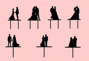collection de silhouette de topper de mariage vecteur