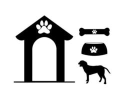 illustrations chien de maison avec bol de nourriture et silhouette de chien en os vecteur