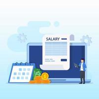 concept de vecteur de salaire. calcul du revenu en ligne et paiement automatique, date de paie du calendrier, concept de salaire des employés.