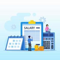 concept de vecteur de salaire. calcul du revenu en ligne et paiement automatique, date de paie du calendrier, concept de salaire des employés.