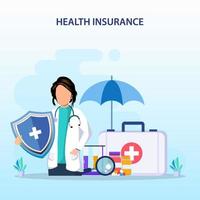 concept de design d'assurance maladie avec protection parapluie illustration vectorielle plane