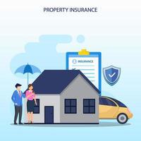 concept d'assurance de biens, actifs, immobilier, protection, assurance, vecteur d'illustration plat