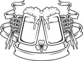 Crânes bière cheers avec monochrome ruban feuille de trèfle vecteur