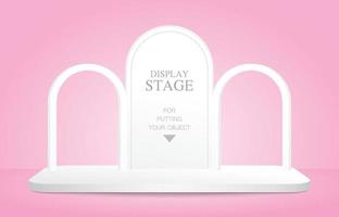 arc blanc cadre toile de fond étape illustration 3d vecteur sur fond rose pastel doux pour mettre votre objet