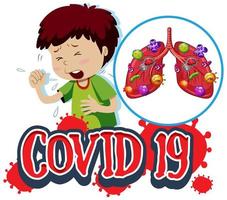 Covid-19 signe avec un garçon qui tousse et des poumons infectés vecteur