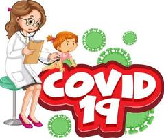 Covid 19 texte avec une fille malade et un médecin vecteur