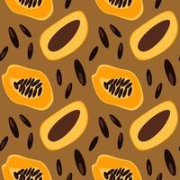 modèle sans couture de graines de papaye, de mangue et de papaye. fond de fruits exotiques à moitié tranchés. illustration vectorielle pour textile, couverture vecteur