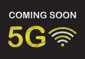 Bientôt disponible 5g écrit sur tableau noir. le concept de réseau 5g, internet mobile haut débit. vecteur