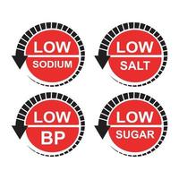 ensemble d'étiquettes à faible teneur en sodium, à faible teneur en sel, à faible pb et à faible teneur en sucre. collection d'étiquettes. vecteur