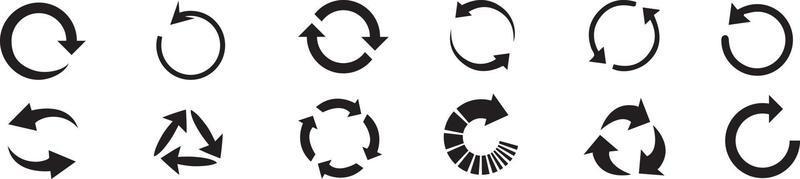 ensemble d'icônes de rotation de flèche. cercle noir de rotation. flèche de collecte à deux cycles. flèches simples et plates modernes isolées. réinitialiser les signes. éléments graphiques vectoriels de flèches. vecteur