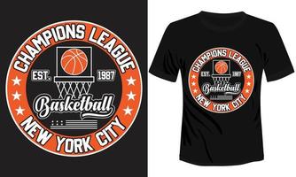 conception de t-shirt de la ligue des champions de basket-ball à new york city vecteur