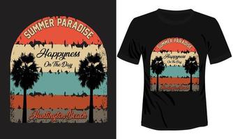 conception de t-shirt de plage de huntington de paradis d'été vecteur