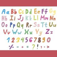 alphabet multicolore stylisé et chiffres sur fond blanc. image vectorielle. vecteur