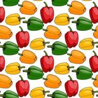 modèle sans couture avec des poivrons rouges, orange, jaunes et verts sur fond blanc. fond sans fin de légumes pour votre conception. image vectorielle. vecteur