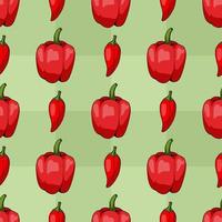 modèle sans couture avec des poivrons rouges créatifs sur fond vert. fond sans fin de légumes pour votre conception. image vectorielle. vecteur