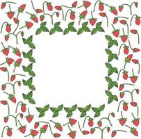 cadre carré composé de fraises des bois et de ses feuilles vertes. vecteur de baies sur fond blanc pour votre conception.