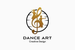 création de logo de musique de danse avec concept créatif, icône de tonalité avec silhouette de femme dansante se mélangeant à la nature. prime de vecteur
