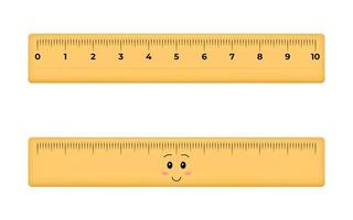 Joli instrument de mesure de règle en bois ou en plastique kawaii isolé. règle de mesure de l'école à l'échelle des centimètres. vecteur 3d illustration