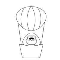 pingouin de dessin animé mignon dans un ballon gonflable en noir et blanc vecteur