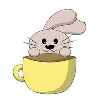 le lapin mignon regarde dans la tasse. dessiner une illustration en couleur vecteur